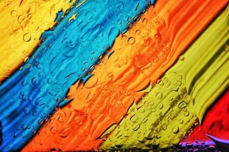 blue red and yellow abstract painting